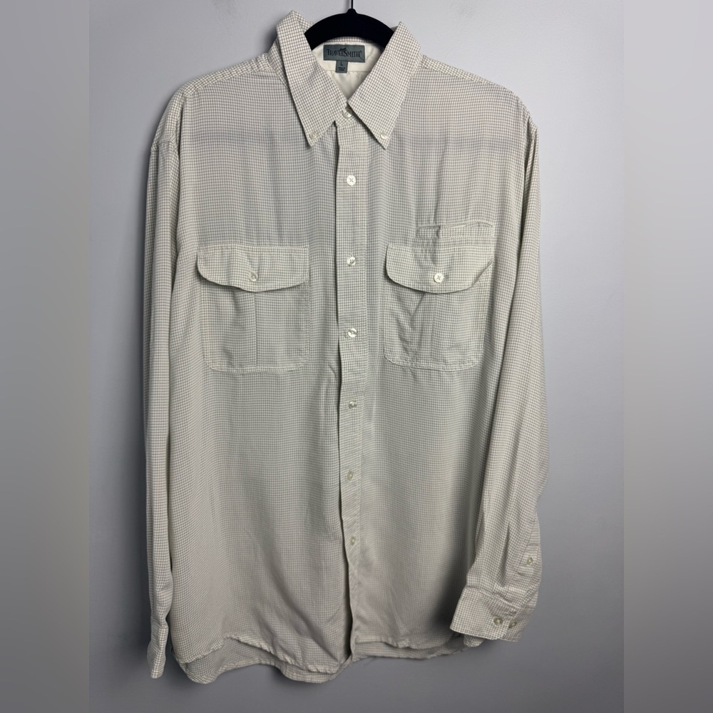TravelSmith Black and White Button Down long sleeve shirt size Large